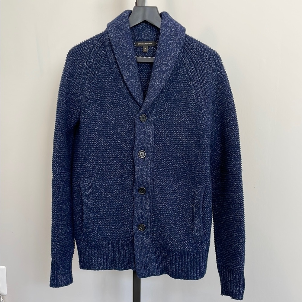 Men's Banana Republic Blue Shawl Collar Sweater, Size Medium